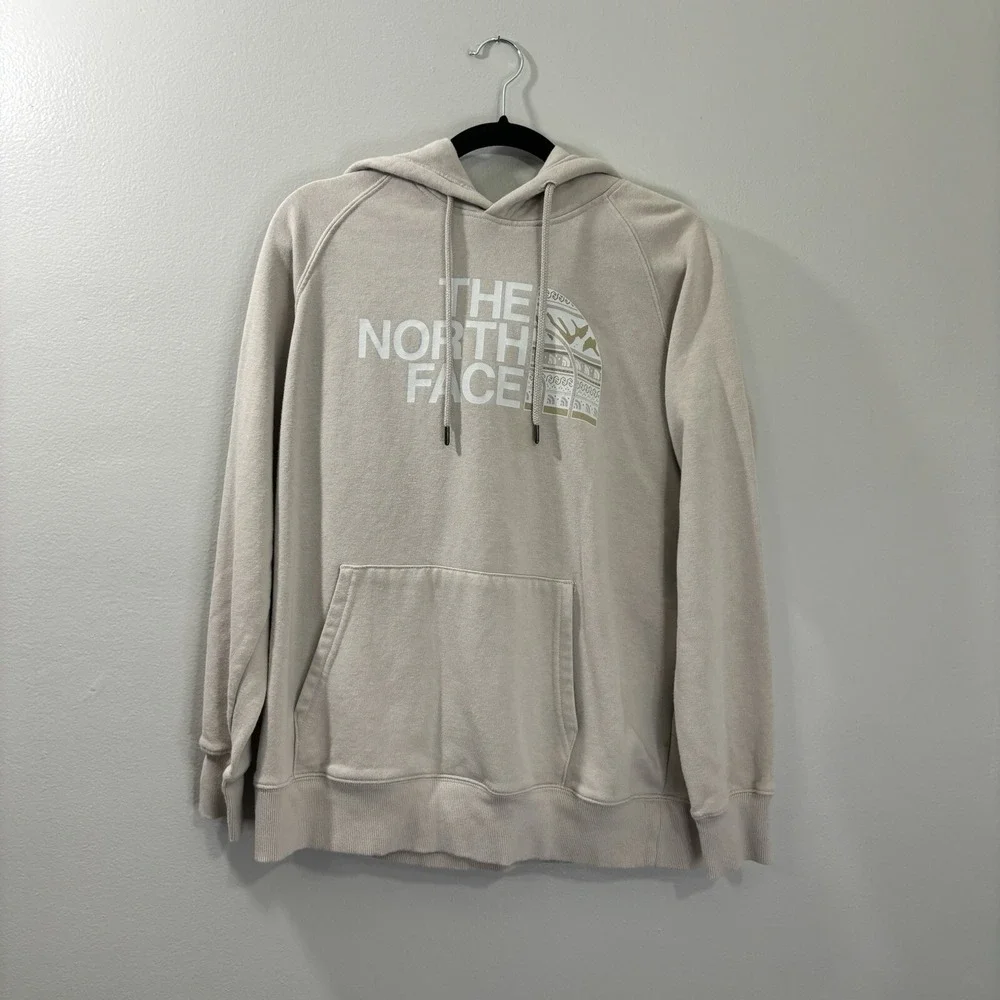The North Face Women's Beige Hoodie Sweatshirt Logo Size Large